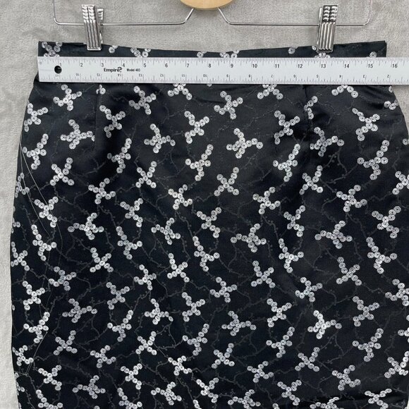 Escada Sequin Print Brocade Pencil Skirt Black Silver Silk Blend - Picture 14 of 16